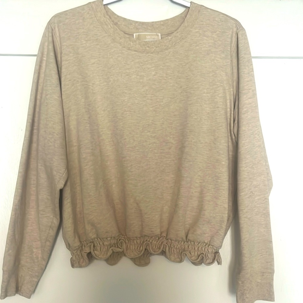 Michael Kors casual, beige, tan sweatshirt gathered at the waist